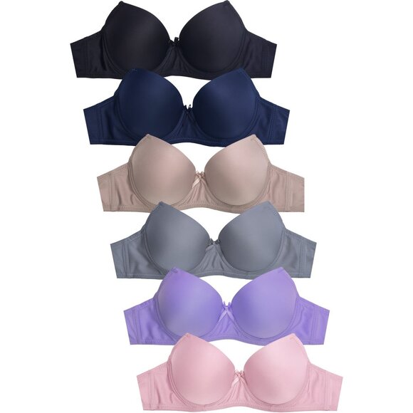 PACK OF 6 Women's Mamia Demi Cup Underwire Solid T Shirt Bras (BR4309P4) - Picture 1 of 6